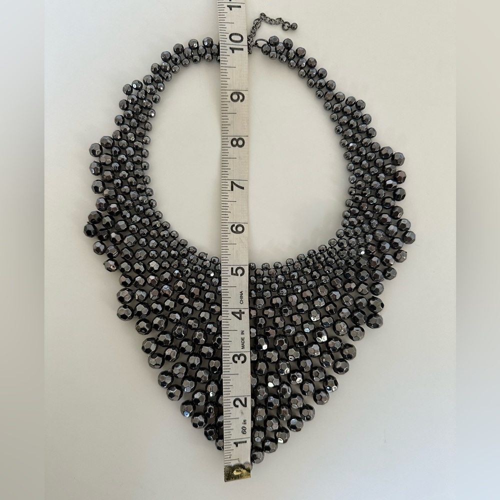 gunmetal faceted beaded bib collar necklace - Picture 6 of 6